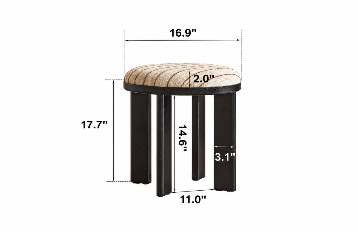 Bauhaus Ash Wood Boucle Fabric Stool ORBIT Size Chart