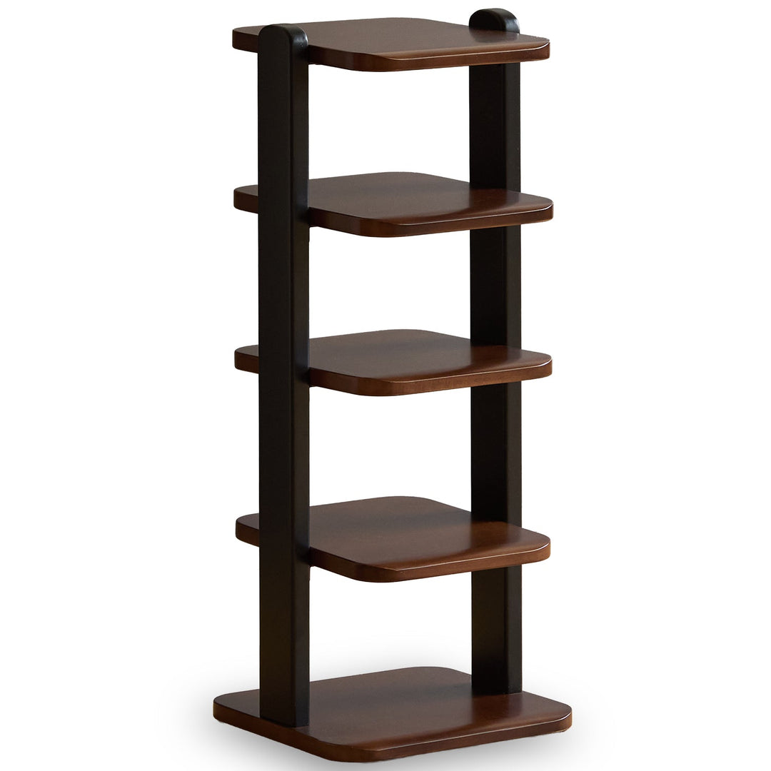 Bauhaus wood shoe shelf flow in white background.