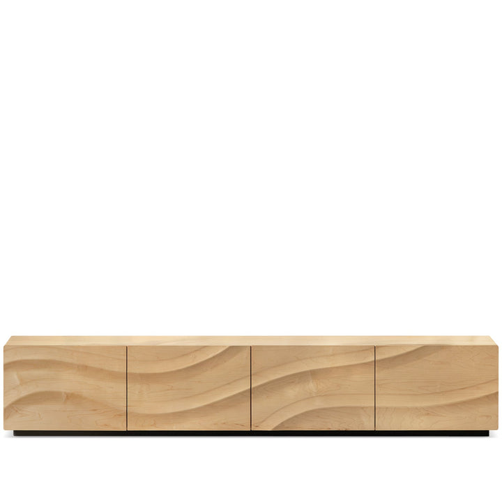 Scandinavian oak wood tv console wave in white background.