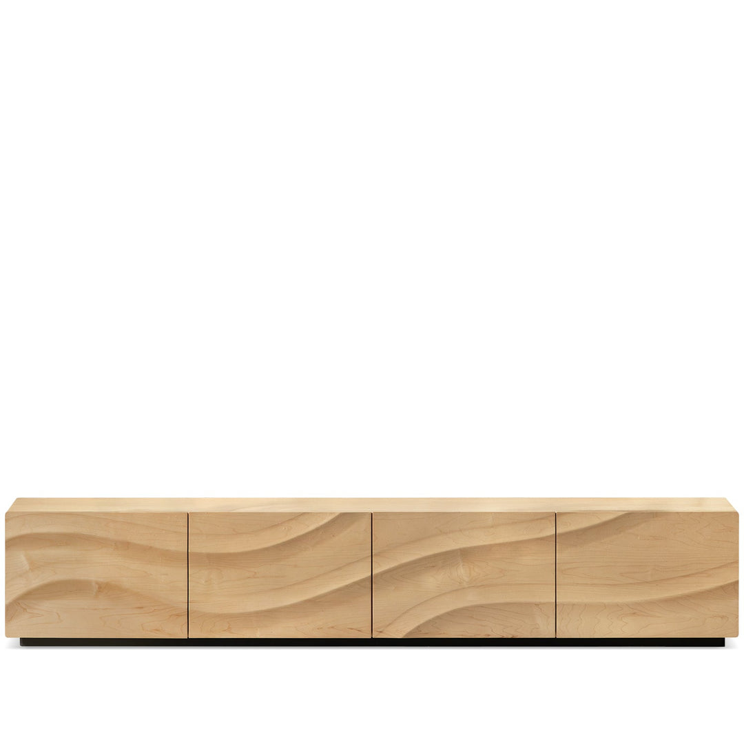 Scandinavian oak wood tv console wave in white background.