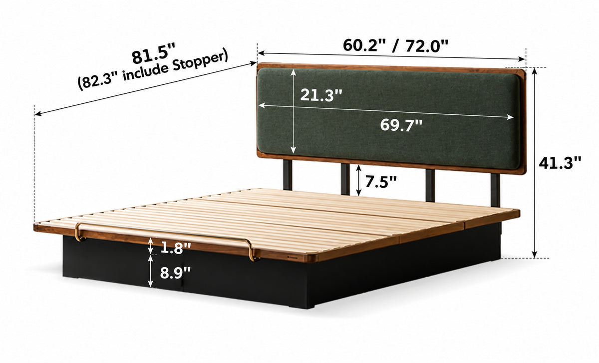 Bauhaus Walnut Wood Storage Bed FILM Size Chart