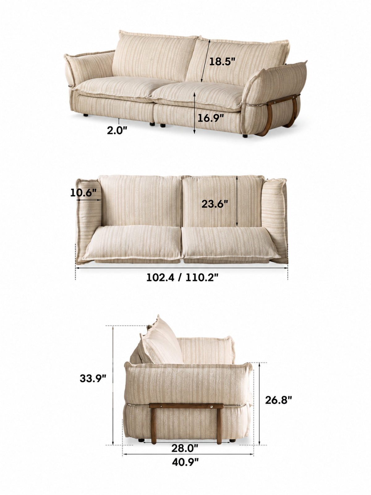 Cream Boucle Fabric 4 Seater Sofa CIRCLE Size Chart