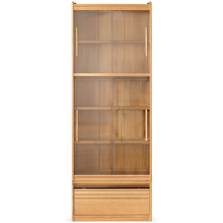 Scandinavian ash wood bookshelf gallery layered structure.