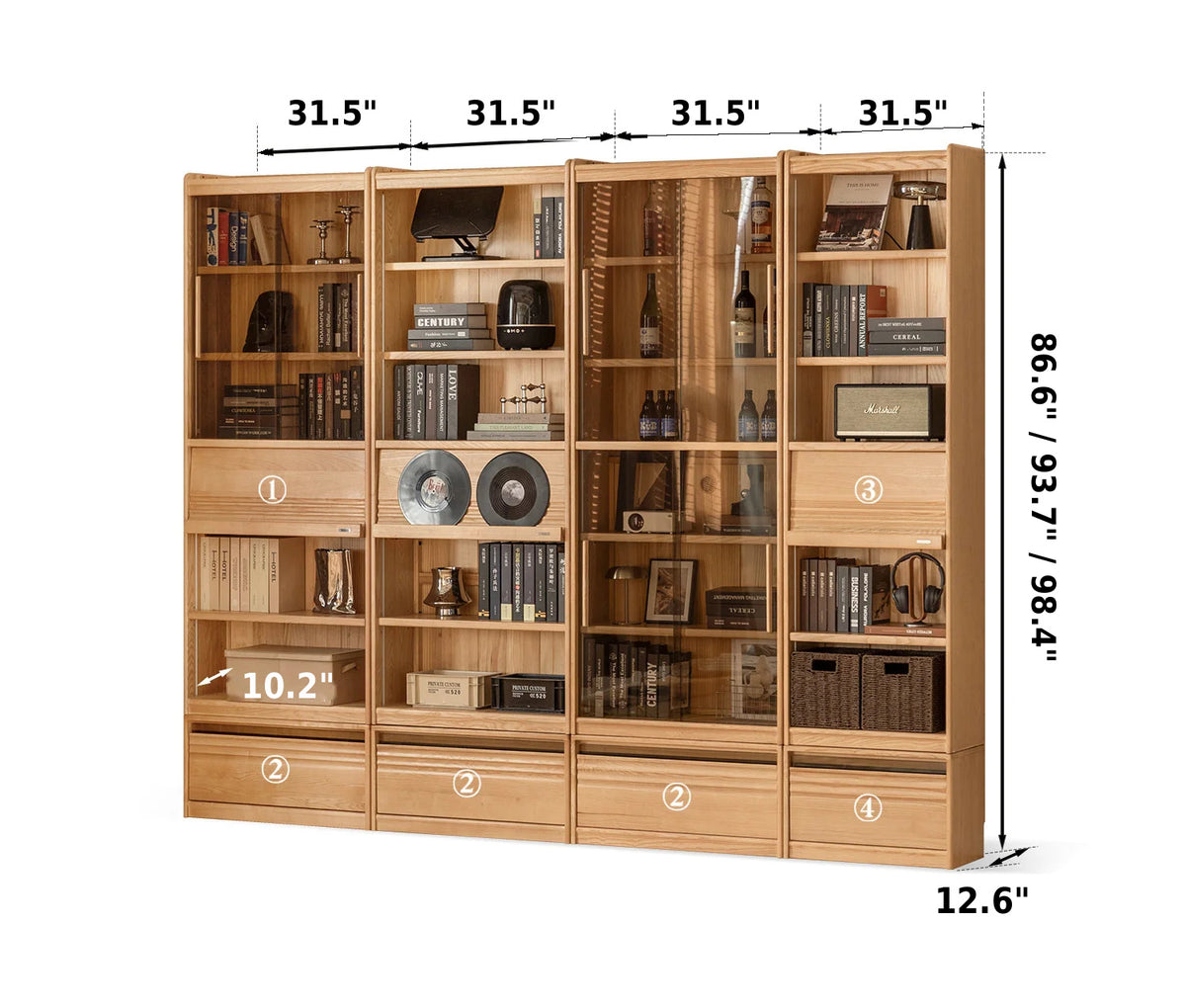 Scandinavian Ash Wood Bookshelf GALLERY Size Chart