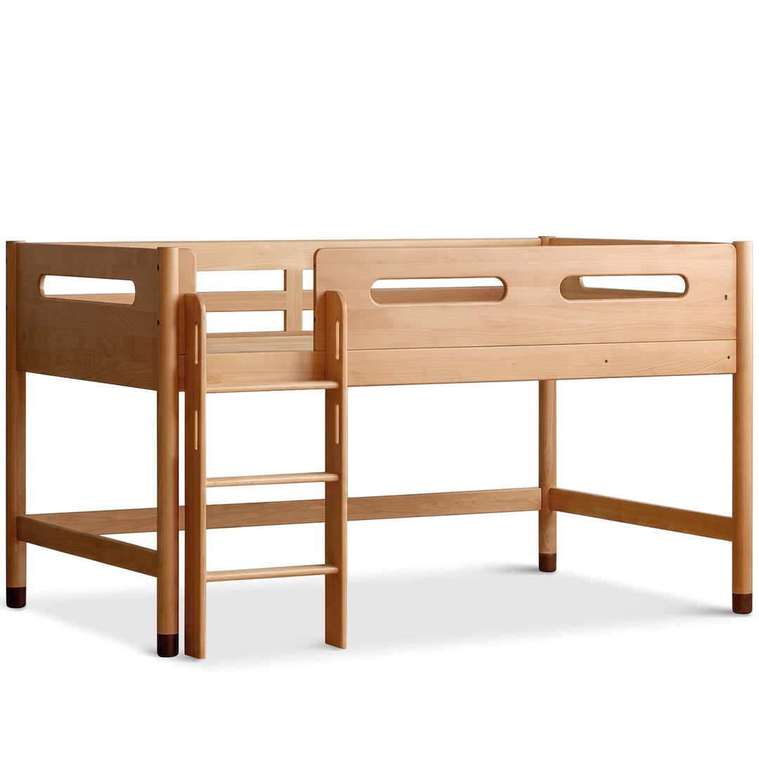 Scandinavian beech wood kids storage bed with study desk matchstick conceptual design.