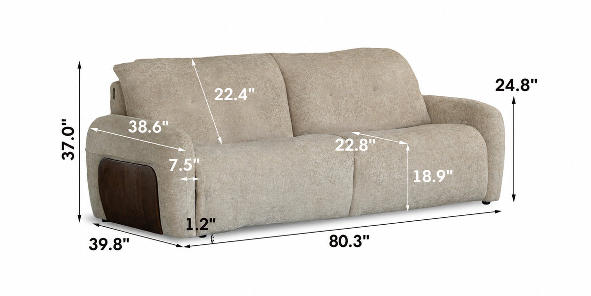 Cream Chenille Velvet Fabric Recliner 2 Seater Sofa MELLOW Size Chart