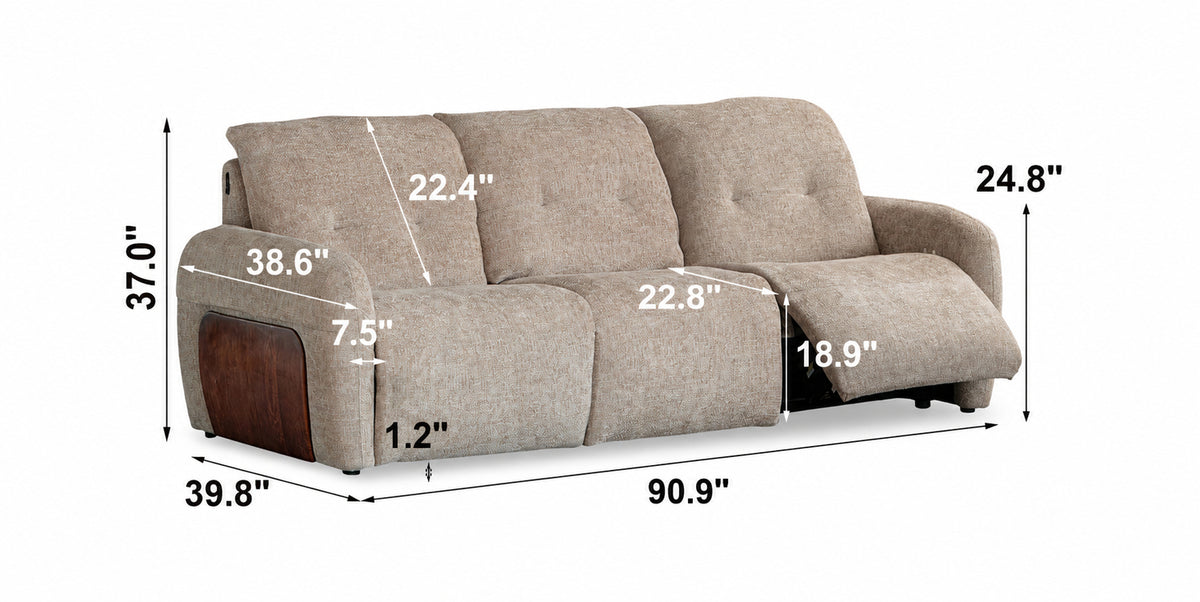 Cream Chenille Velvet Fabric Recliner 3 Seater Sofa MELLOW Size Chart