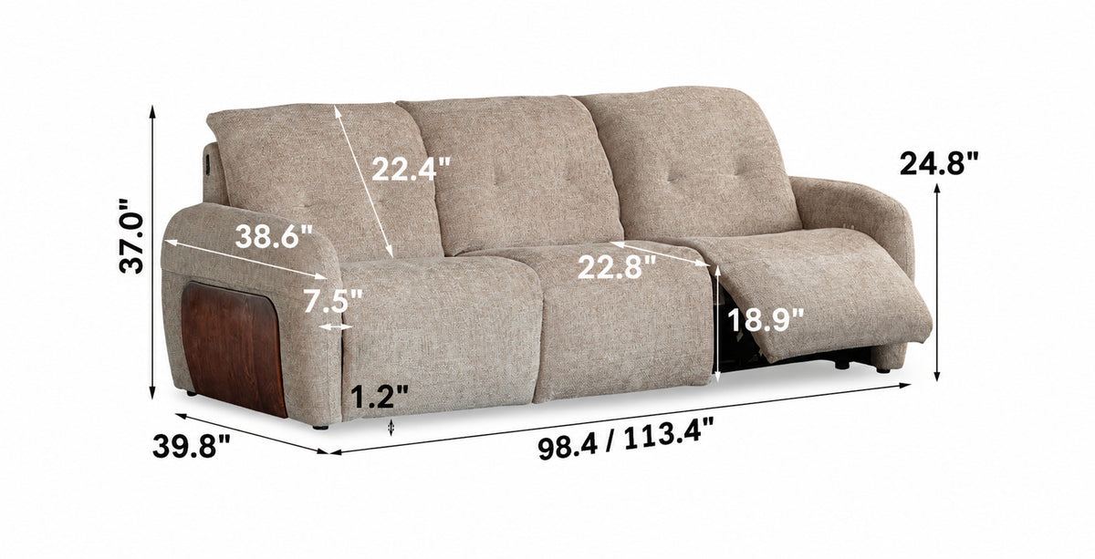 Cream Chenille Velvet Fabric Recliner 4 Seater Sofa MELLOW Size Chart