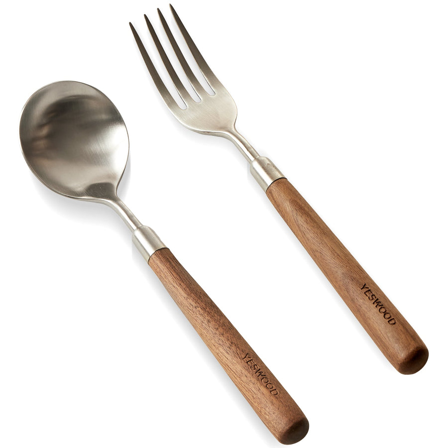 Japandi Walnut Wood 304 Stainless Steel Spoon and Fork 2IN1 Set WOODLAND