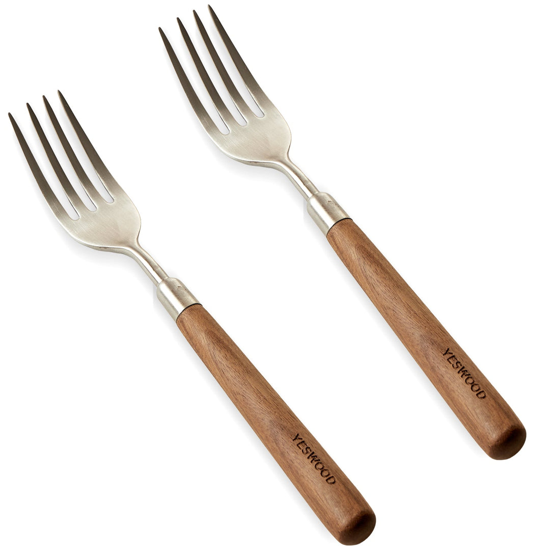 Japandi walnut wood 304 stainless steel spoon and fork 2in1 set woodland environmental situation.