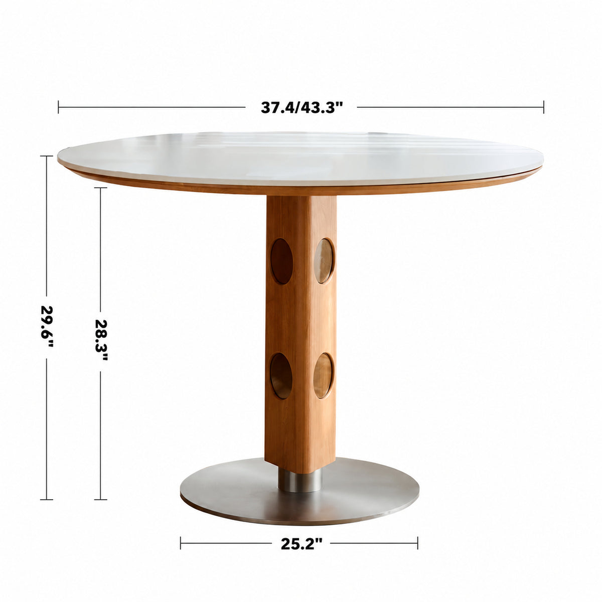 Scandinavian Cherry Wood Sintered Stone Round Dining Table TIMELESS Size Chart