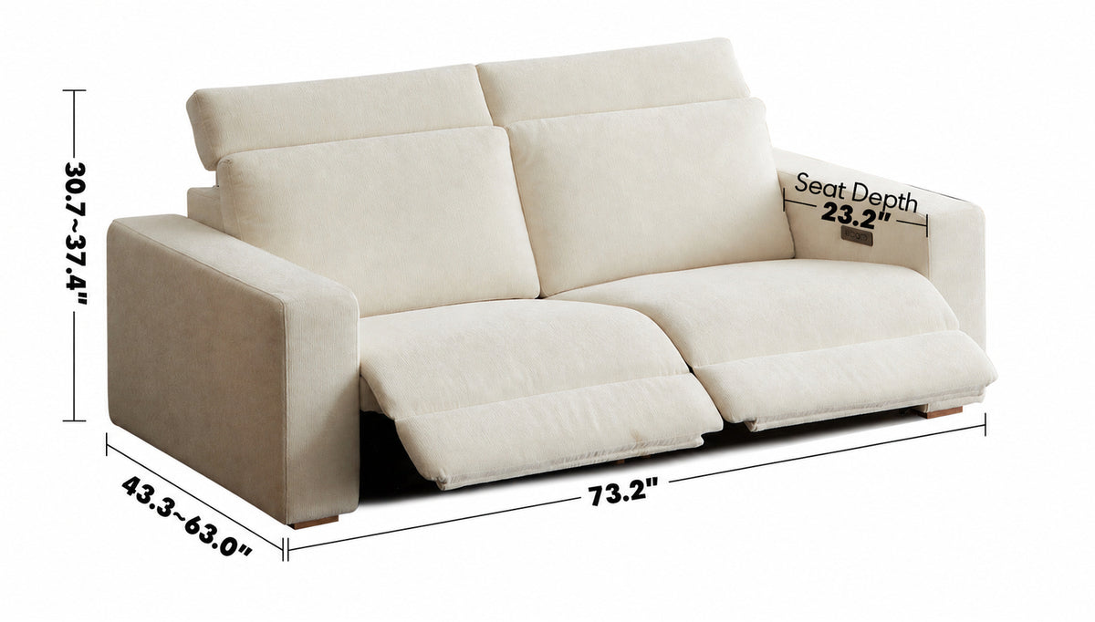 Minimalist Chenille Velvet Fabric Electric Recliner 2 Seater Sofa STRATUS Size Chart