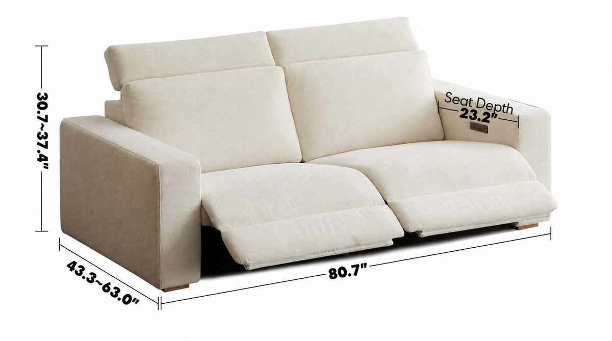 Minimalist Chenille Velvet Fabric Electric Recliner 3 Seater Sofa STRATUS Size Chart