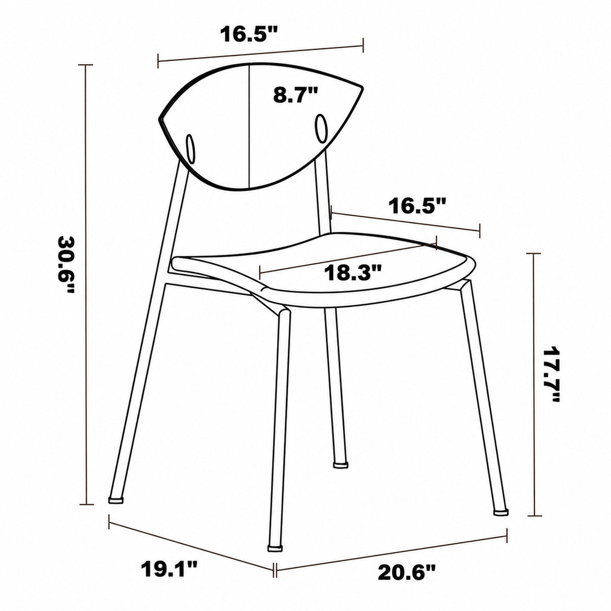 Bauhaus Boxwood Microfiber Leather Dining Chair BIRD Size Chart