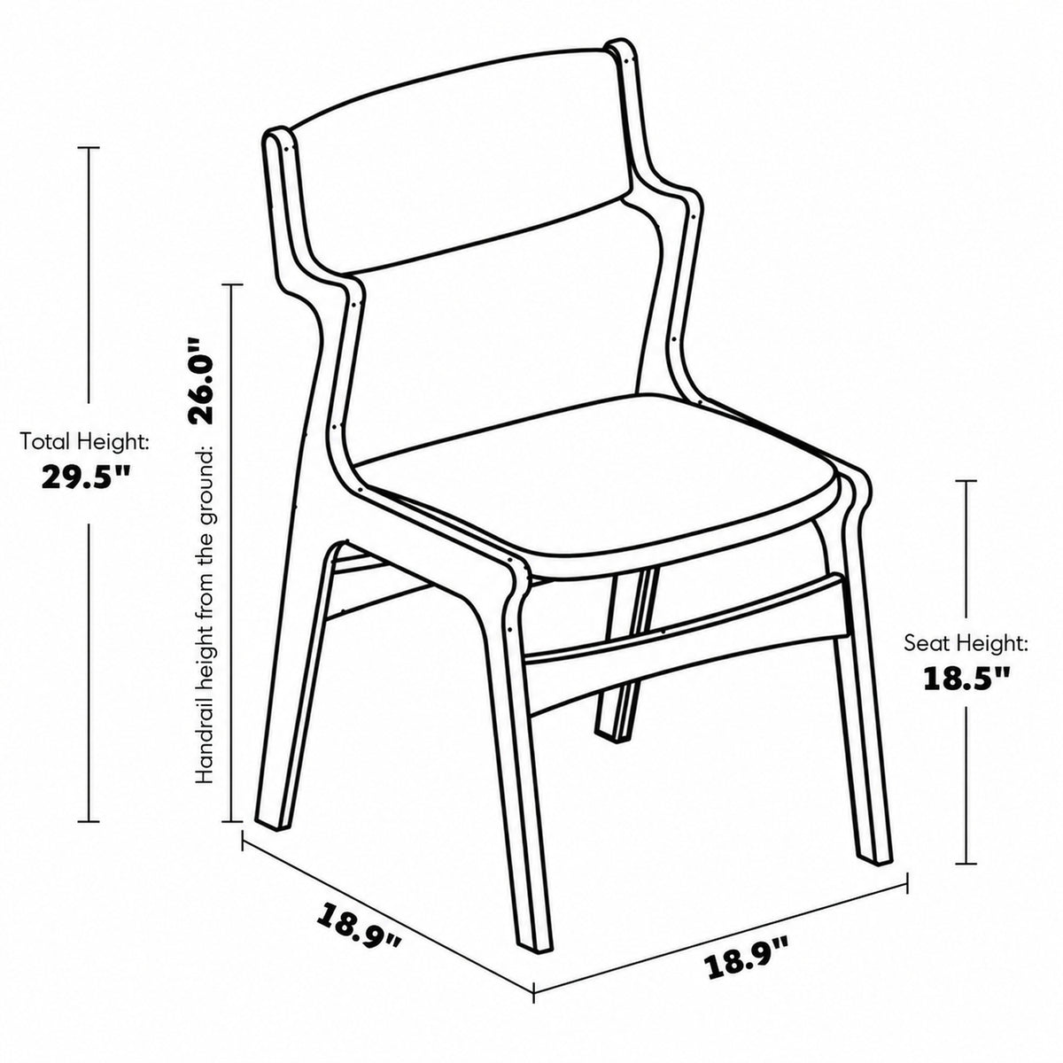 Bauhaus Beech Wood Chenille Velvet Fabric Dining Chair ZETA Size Chart