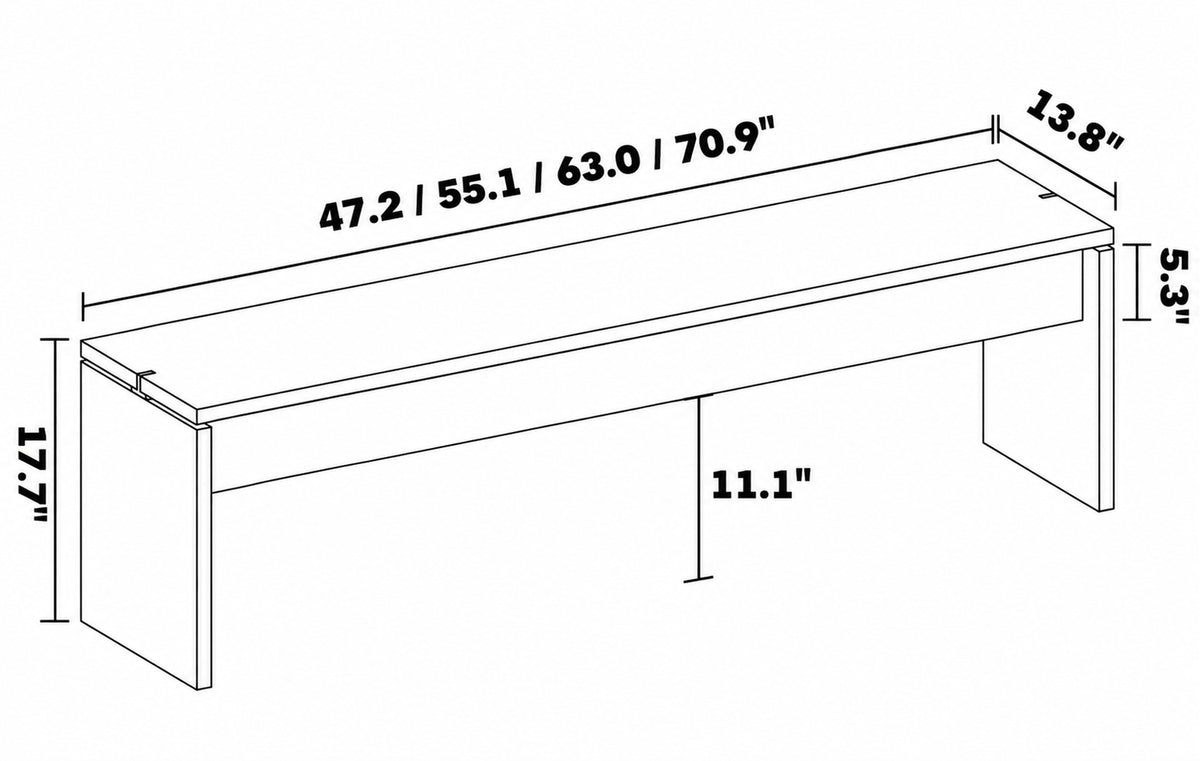 Minimalist Oak Wood Veneer Plywood Dining Bench HORIZON Size Chart