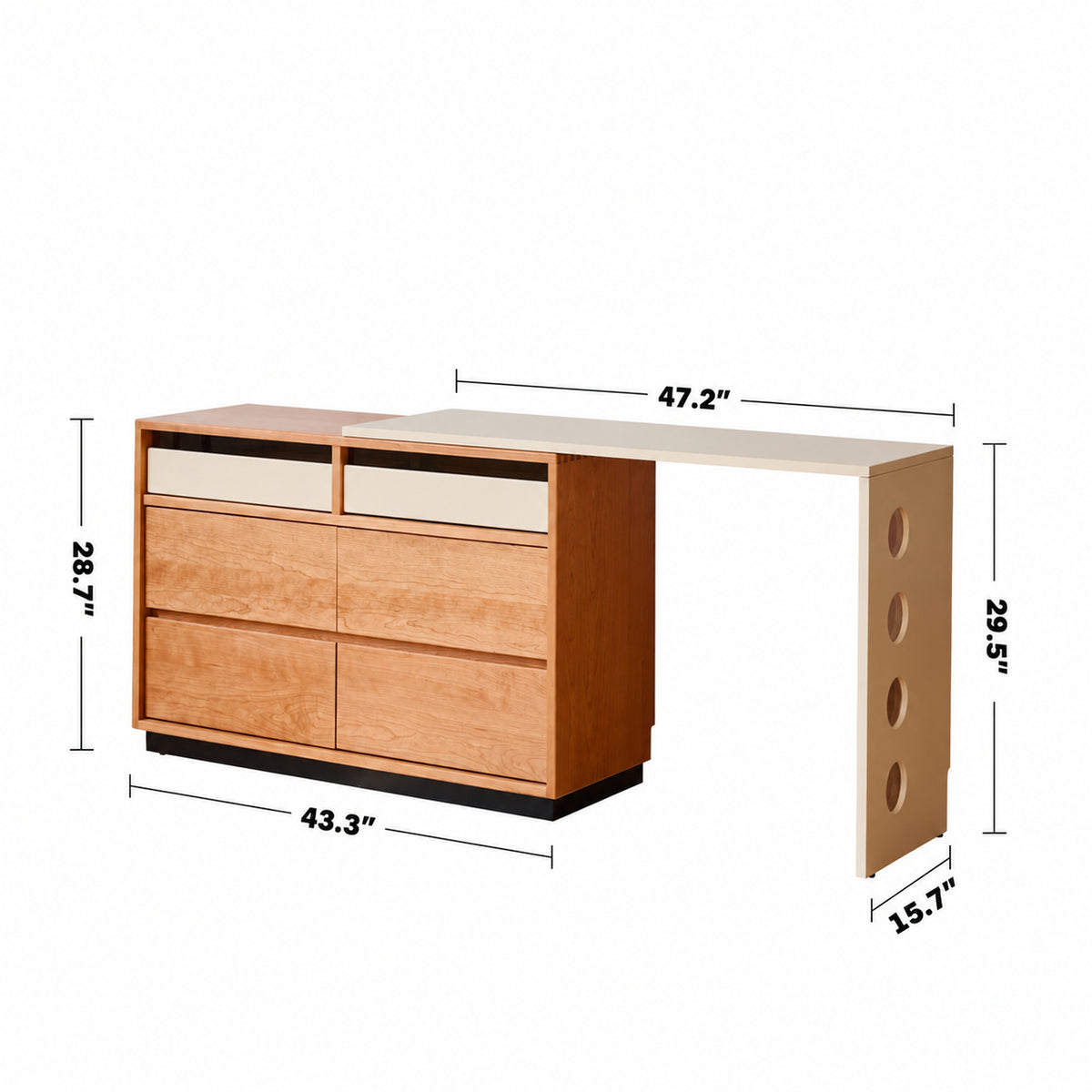 Scandinavian Cherry Wood Dressing Table TIMELESS Size Chart