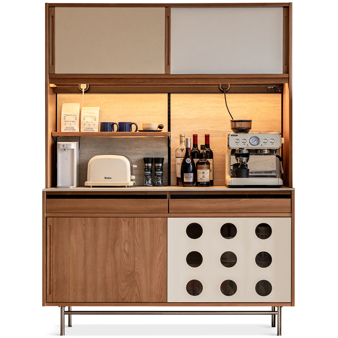 Scandinavian Cherry Wood Sintered Stone Storage Side Cabinet TIMELESS