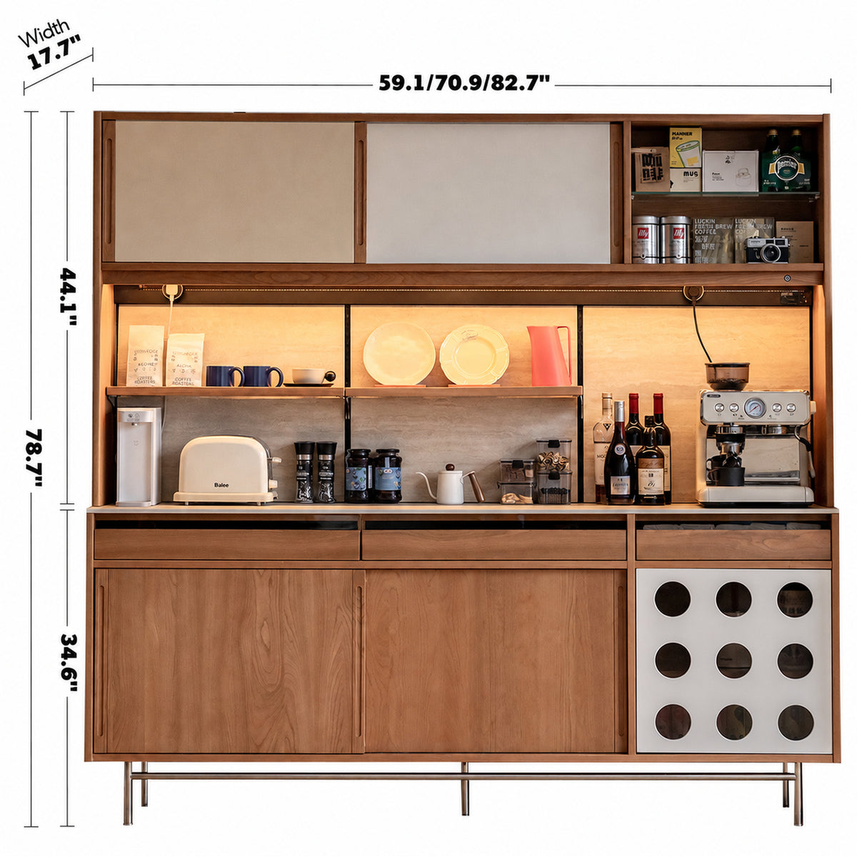Scandinavian Cherry Wood Sintered Stone Storage Side Cabinet TIMELESS Size Chart