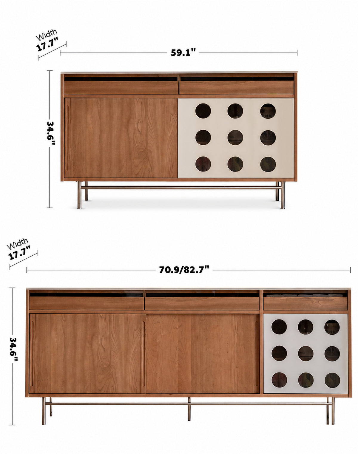 Scandinavian Cherry Wood Sintered Stone Cabinet TIMELESS Size Chart