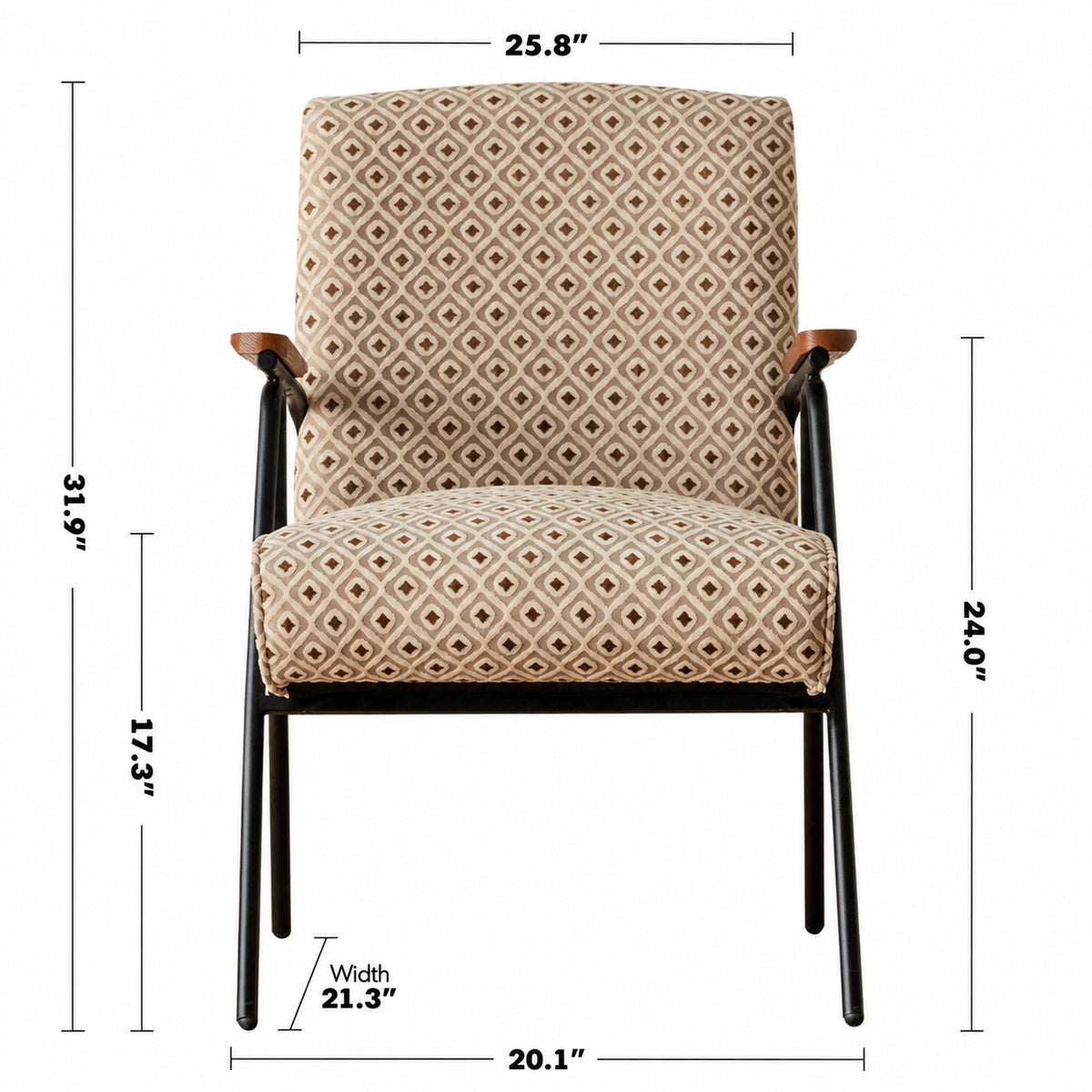 Bauhaus Mixed Weave Fabric 1 Seater Sofa WHEAT Size Chart