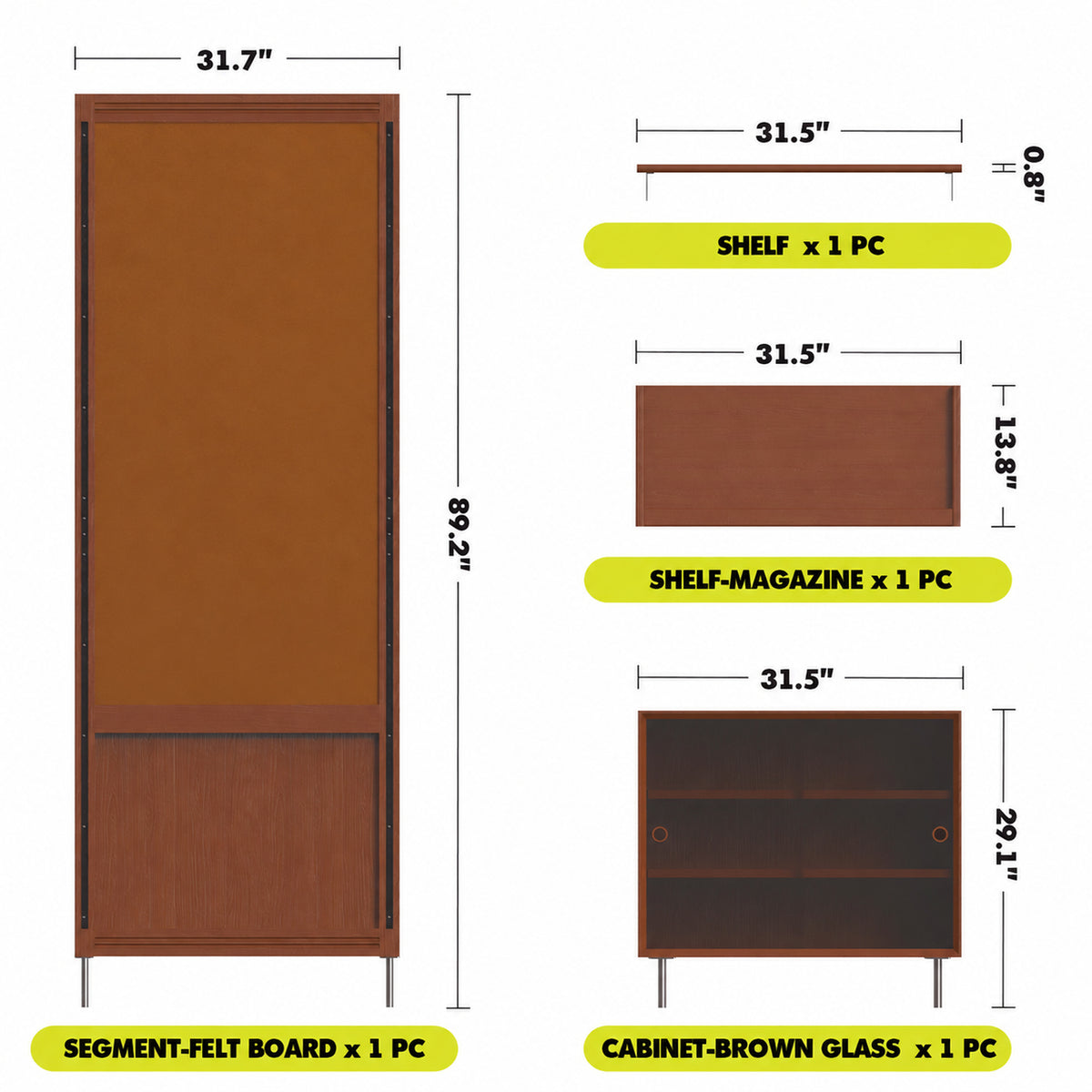 Bauhaus Boxwood Modular Hanging Wall Shelf System MUSE SINGLE Size Chart