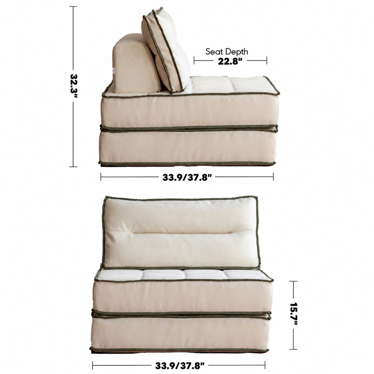 Scandinavian Cat Scratch Resistant Fabric Modular 1 Seater Sofa TIERED Size Chart