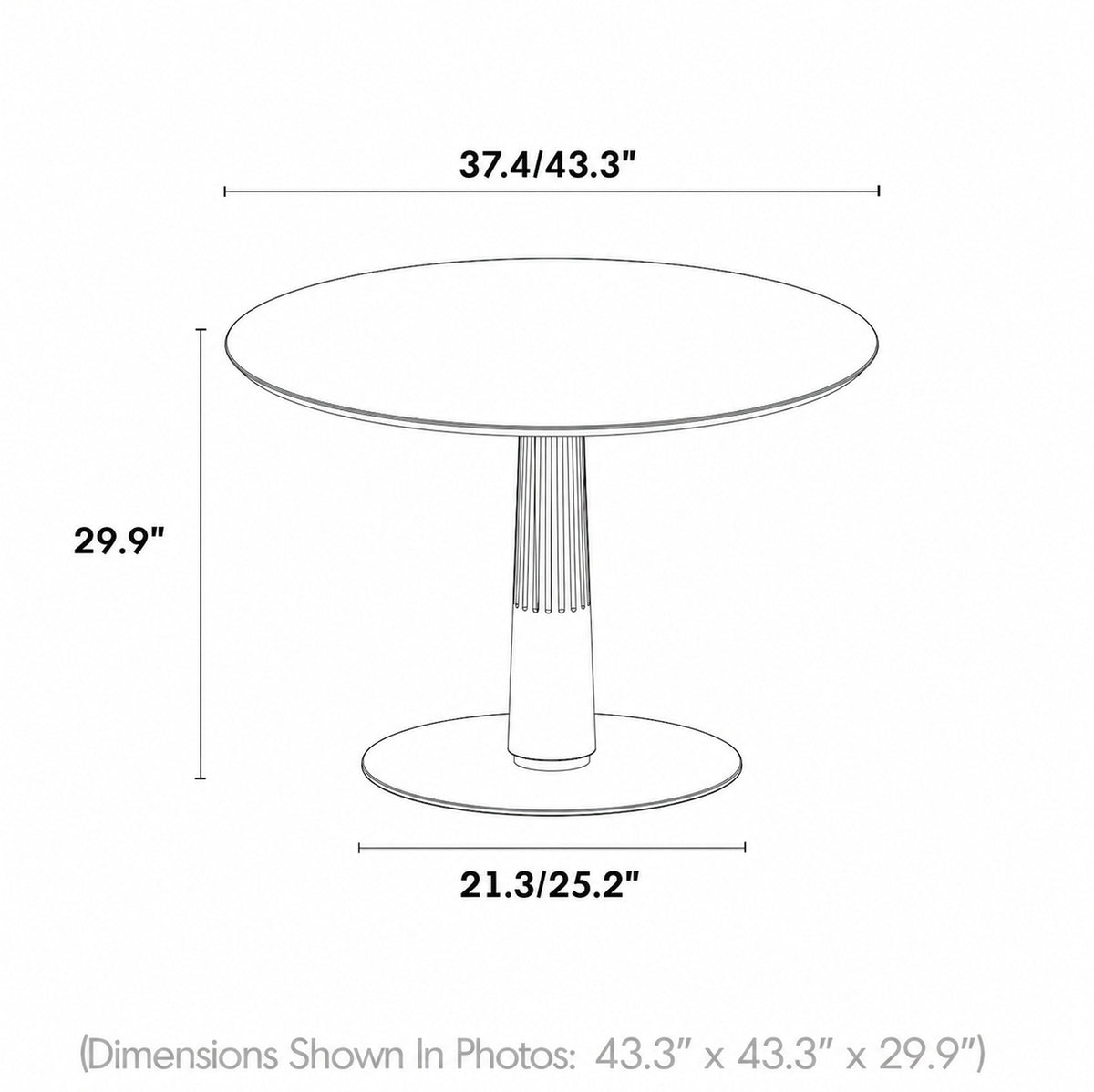 Bauhaus Boxwood Sintered Stone Round Dining Table GREY Size Chart