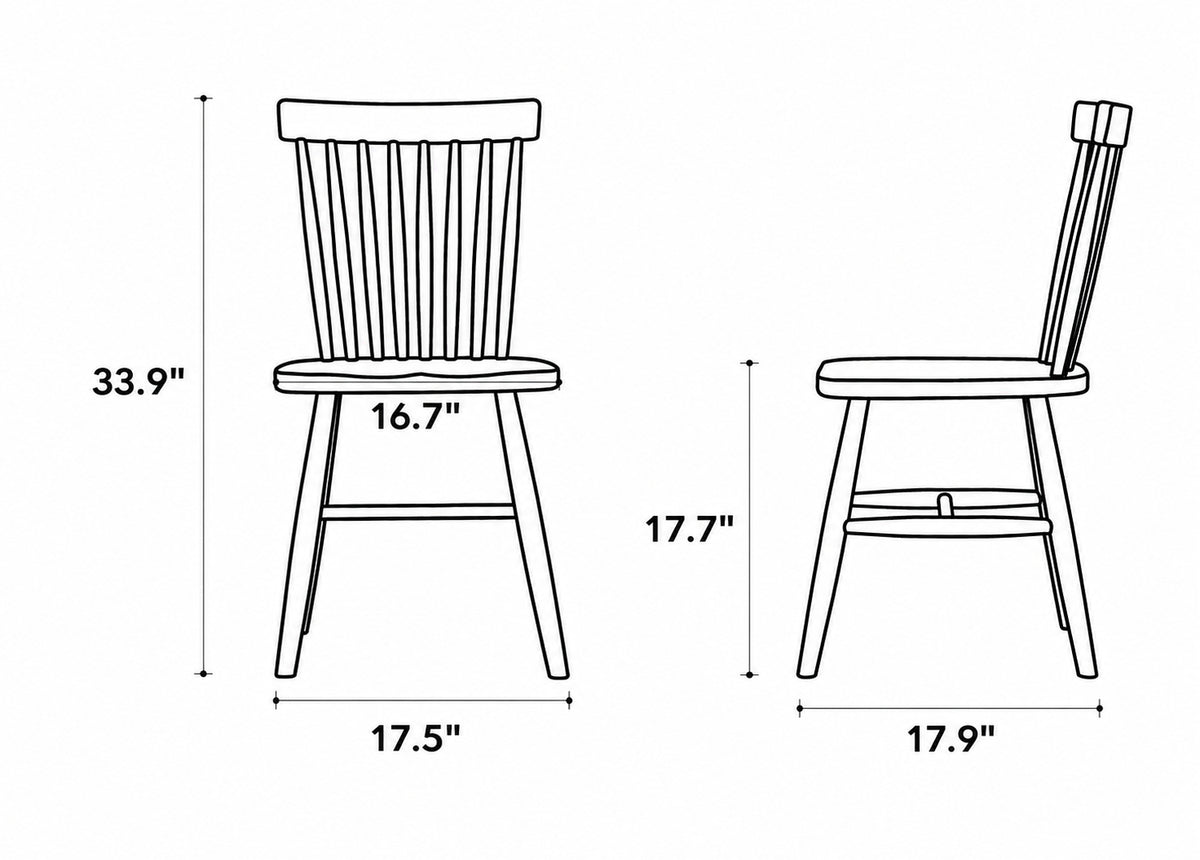 Scandinavian Cherry Wood Dining Chair WINDSOR Size Chart