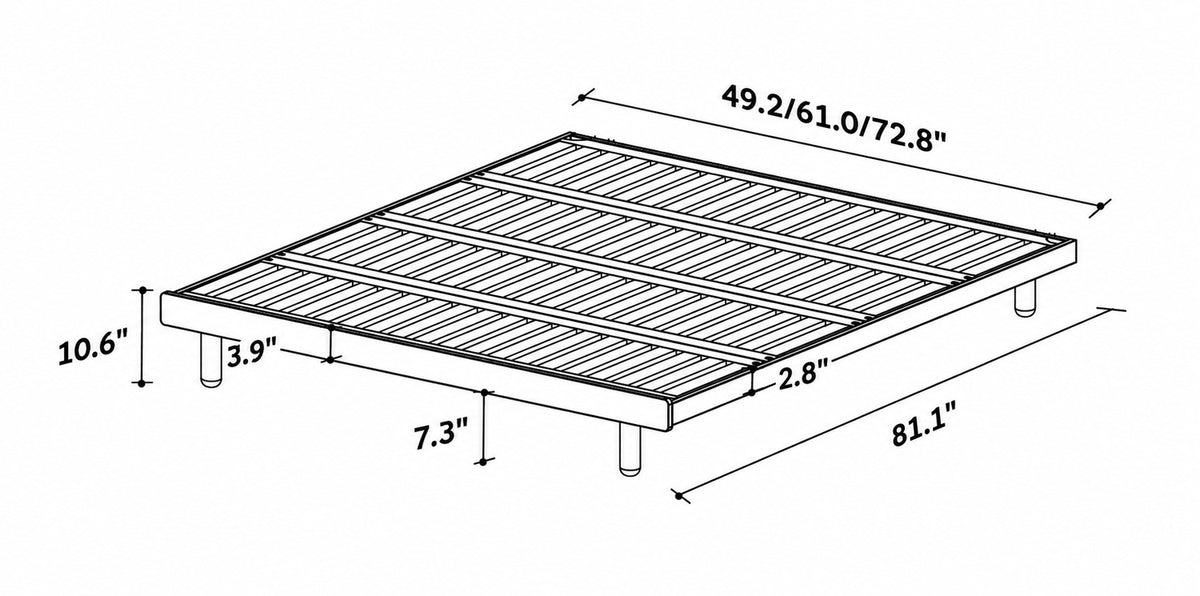 Scandinavian Cherry Wood Platform Bed ISLE Size Chart
