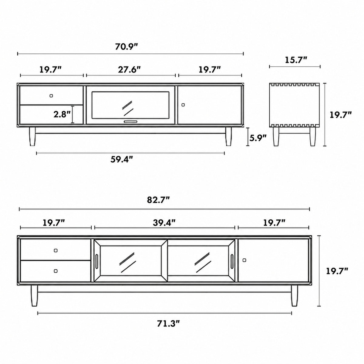 Scandinavian Cherry Wood TV Console GREEN Size Chart