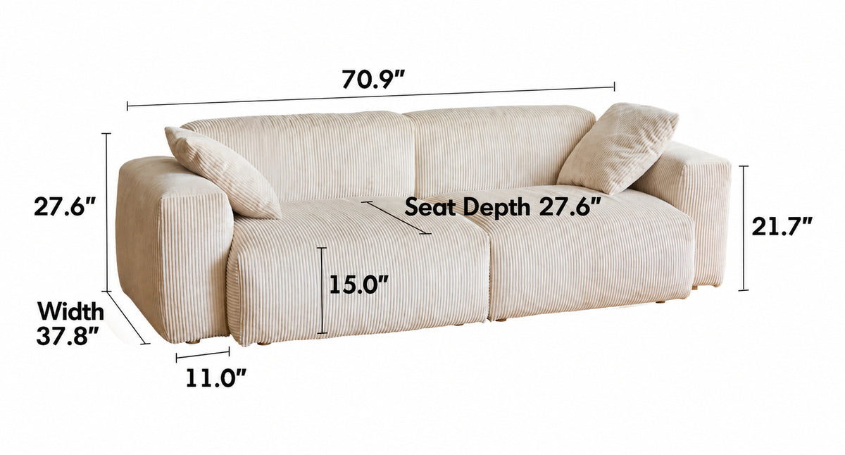 Cream Corduroy Velvet Fabric 2 Seater Sofa SQUARE Size Chart