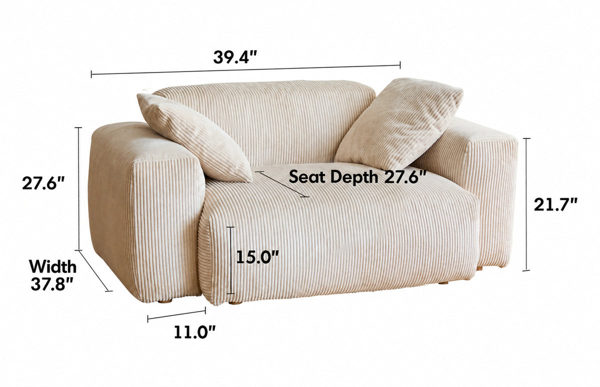 Cream Corduroy Velvet Fabric 1 Seater Sofa SQUARE Size Chart