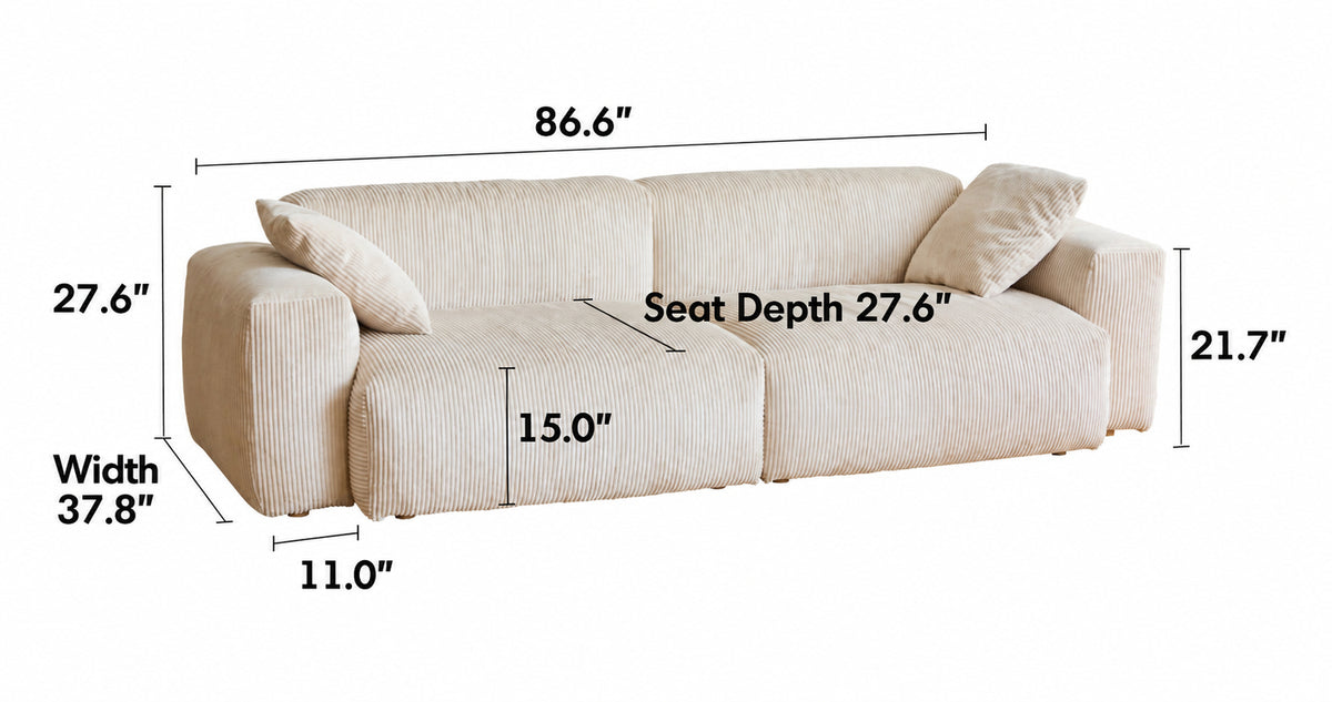 Cream Corduroy Velvet Fabric 3 Seater Sofa SQUARE Size Chart