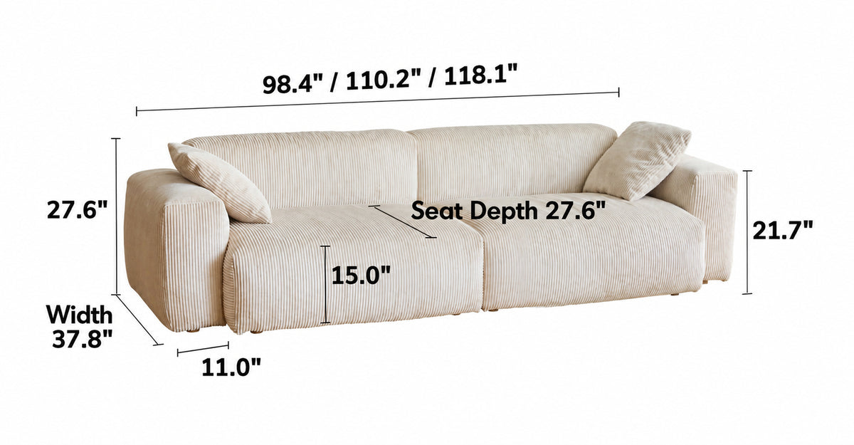 Cream Corduroy Velvet Fabric 4 Seater Sofa SQUARE Size Chart