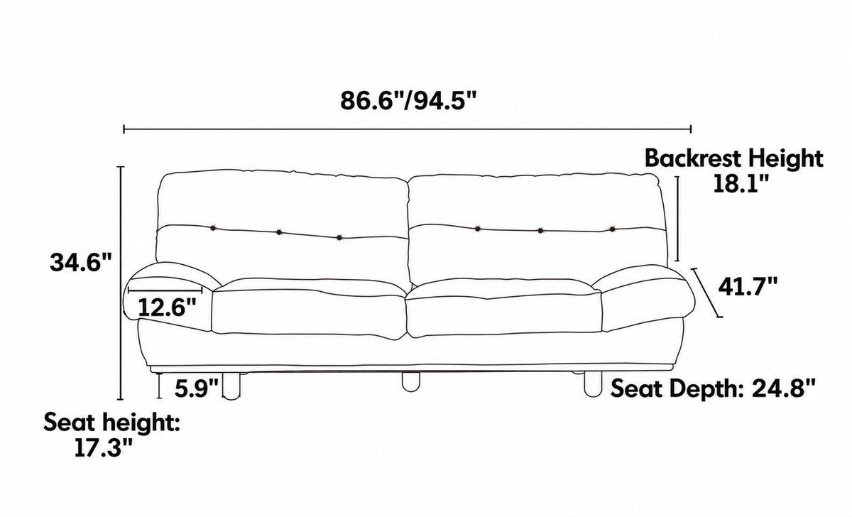 Scandinavian Cat Scratch Resistant Fabric 3 Seater Sofa NIMBUS Size Chart