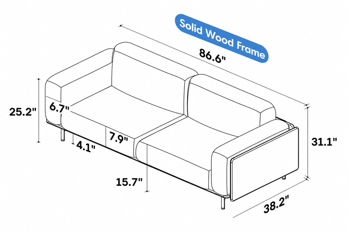 Scandinavian Boucle Fabric 3 Seater Sofa HARVEST Size Chart