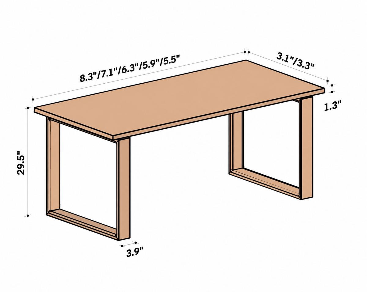 Scandinavian Cherry Wood Dining Table BLUE WHALE Size Chart