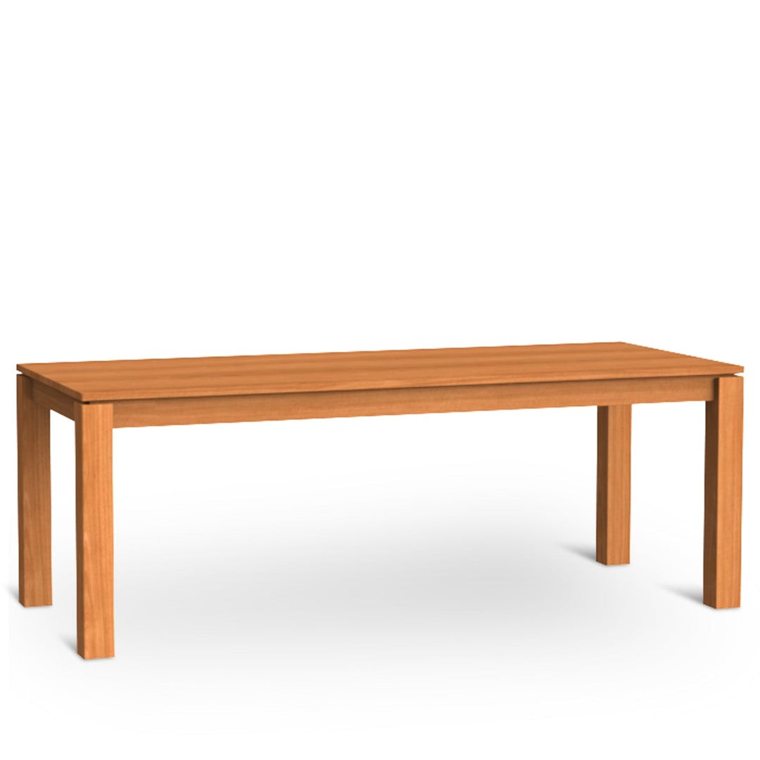 Scandinavian cherry wood dining table shoreline in panoramic view.