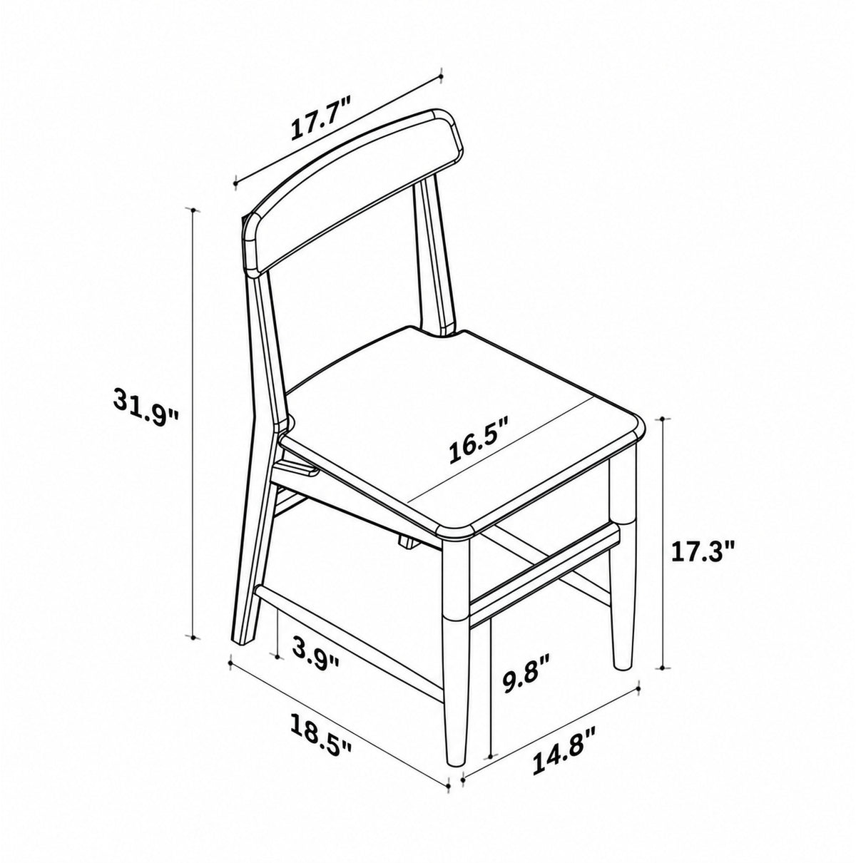 Scandinavian Cherry Wood Dining Chair MODO Size Chart
