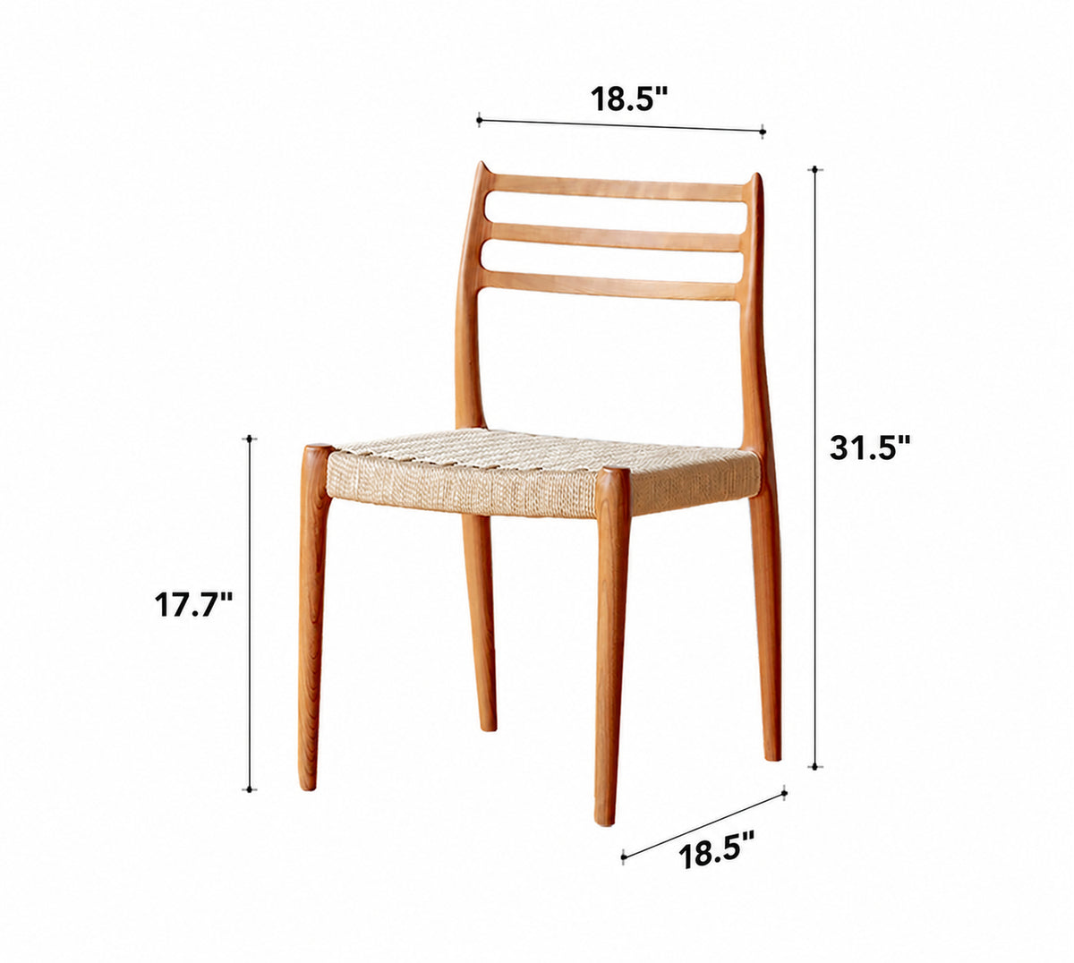 Scandinavian Cherry Wood Woven Rope Dining Chair AUTUMN Size Chart