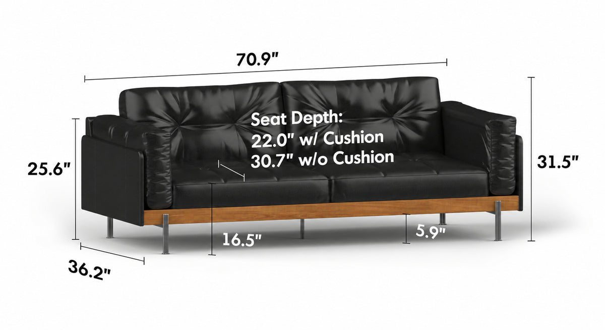 Bauhaus Microfiber Leather 2 Seater Sofa BLACK Size Chart