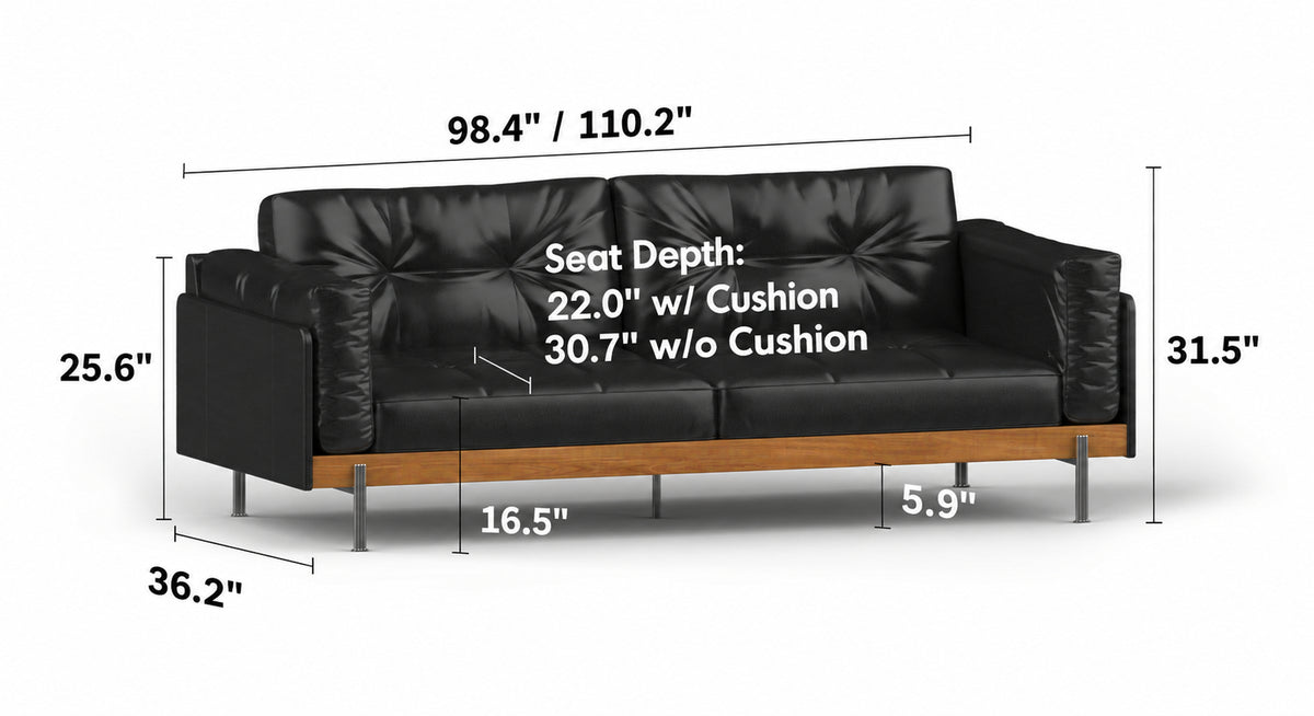 Bauhaus Microfiber Leather 4 Seater Sofa BLACK Size Chart