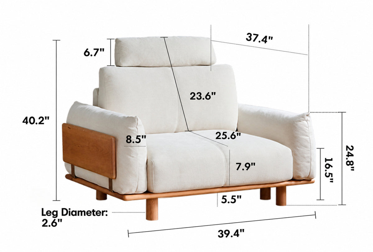 Scandinavian Mixed Weave Fabric 1 Seater Sofa BESSEN Size Chart