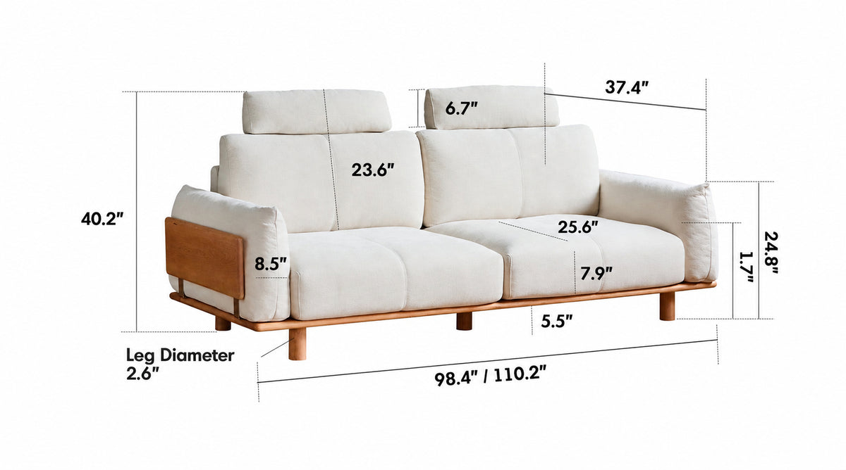 Scandinavian Chenille Velvet Fabric 4 Seater Sofa BESSEN Size Chart