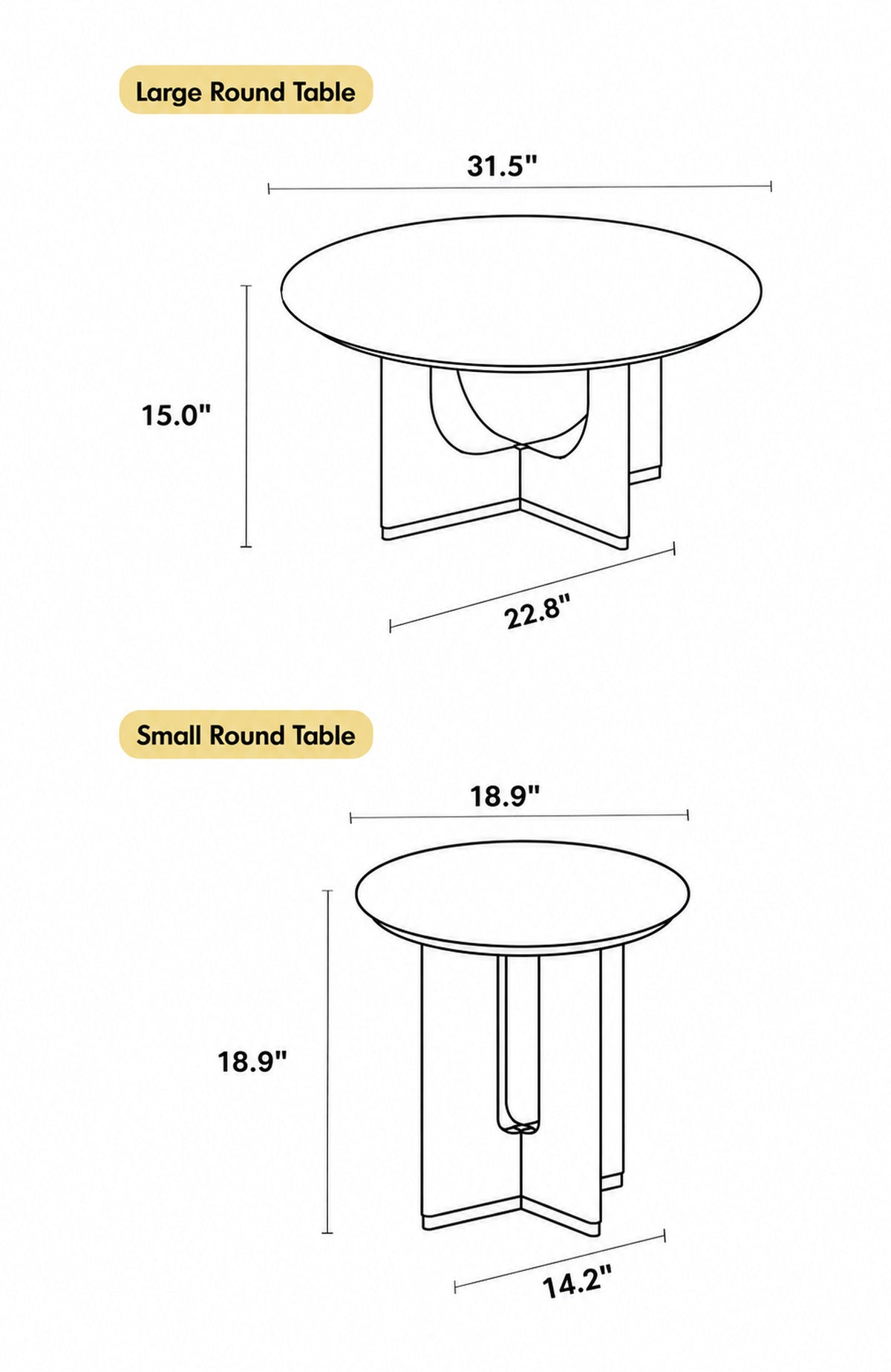 Scandinavian Sintered Stone Coffee Table Set SHELLS Size Chart