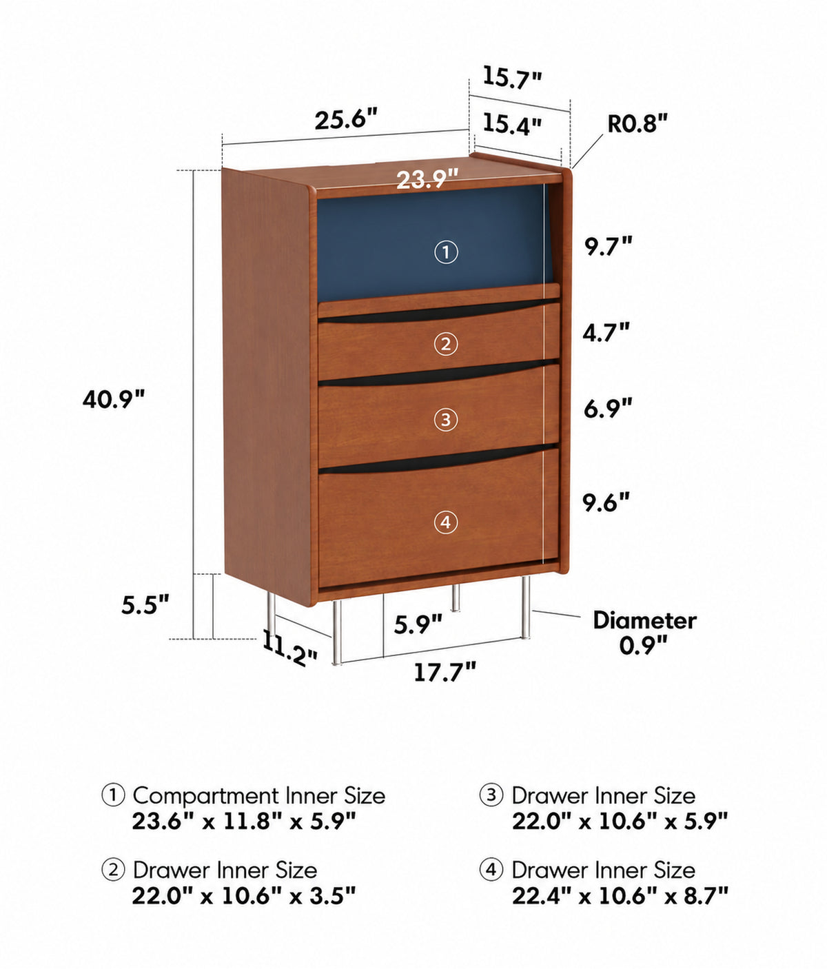Bauhaus Boxwood Chest Of 4 Drawers MIES Size Chart