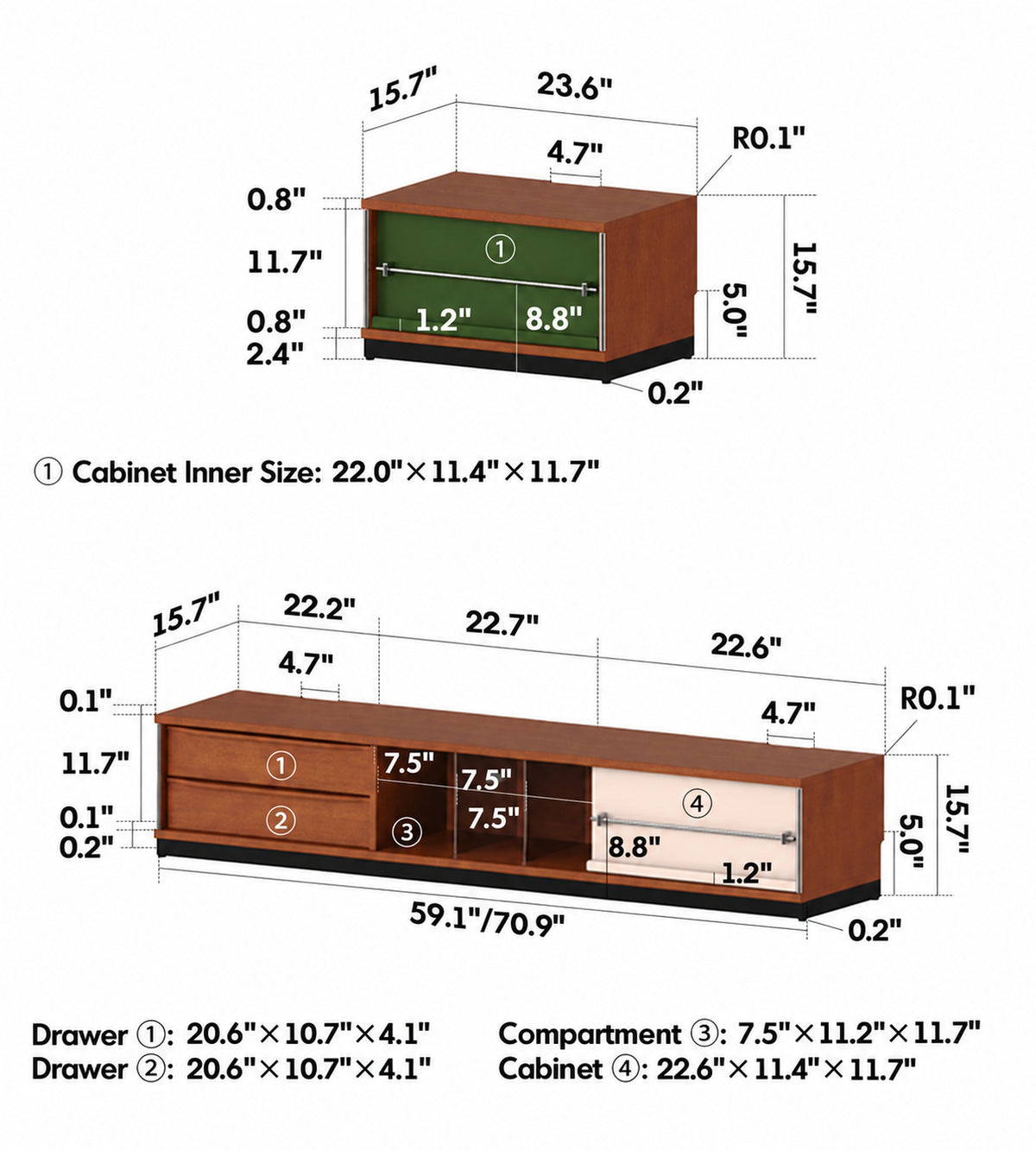 Bauhaus Boxwood Modular TV Console SILVER WING Size Chart