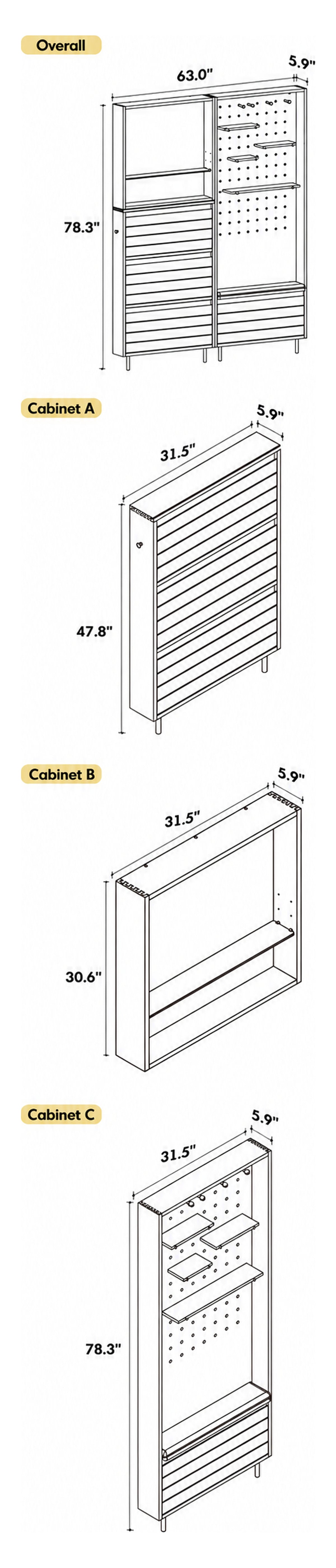Scandinavian Cherry Wood Shoe Cabinet CORNER Size Chart