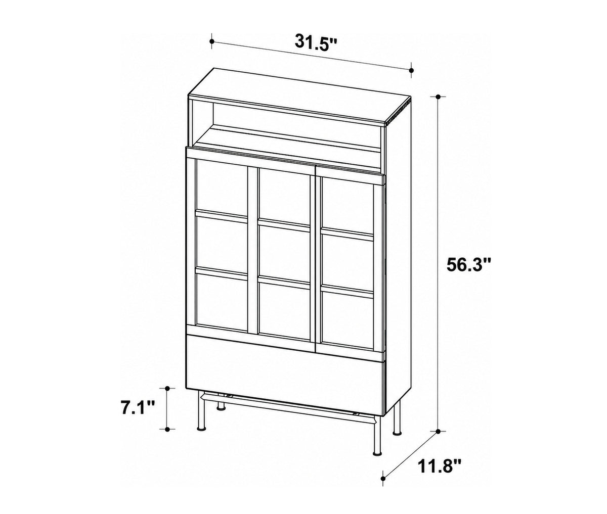 Bauhaus Cherry Wood Display Cabinet TIME Size Chart